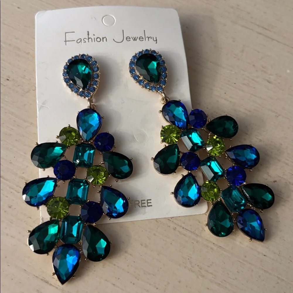 Fashion Jewelry Teal and Lime Drop Earrings - Picture 3 of 5